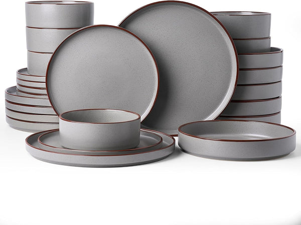 Nebula Ridge 24-Piece Dinnerware Set with Pasta Bowls, Dark Gray1