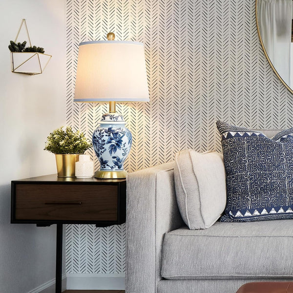 Chinoiserie Table Lamp 23'' Ceramic Table Lamp, Classic Blue and White Bedside Desk Nightstand Lamp for Bedroom Living Room Office College Bookcase Coffee,Dimmable,Single Lamp6