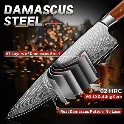Damascus Chef Knife 9" - Sharp Professional Cooking3