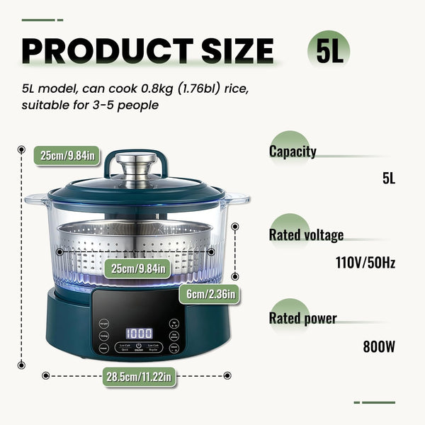 5L Low Carb Rice Cooker with Lift Basket Technology, Healthy Rice Cooker | 304 Stainless Steel Steamer, Smart Touch Control for Healthier Family Meals4
