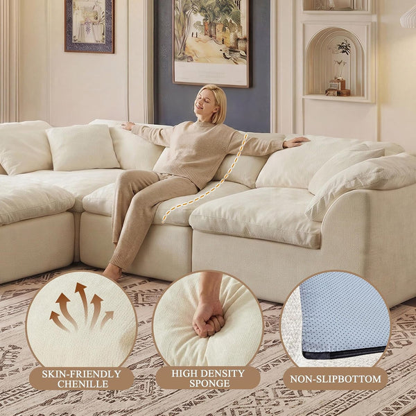 109" Modular Sectional Sofa, Cloud Comfy Chenille Couch with Deep Seats (Beige)4