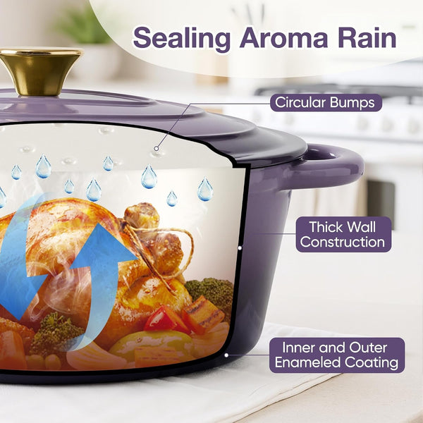 Oval Dutch Oven for Bread Baking, 4.5 Quart Non Stick Enameled Cast Iron Dutch Oven Pot with Lid, Oven Safe Oval Casserole with Lid up to 500°F for Baking, Braising, Stews, Roasting, Purple5