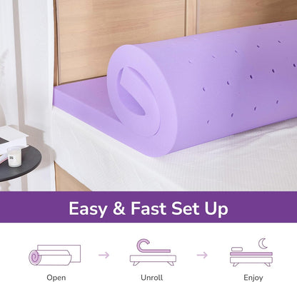 4 Inch Twin XL Lavender Infusion Memory Foam Mattress Topper | Ventilated & Pressure Relieving, Certipur-Us Certified, Medium Firm Topper for Relaxing Sleep in a Box, 38"X80"6
