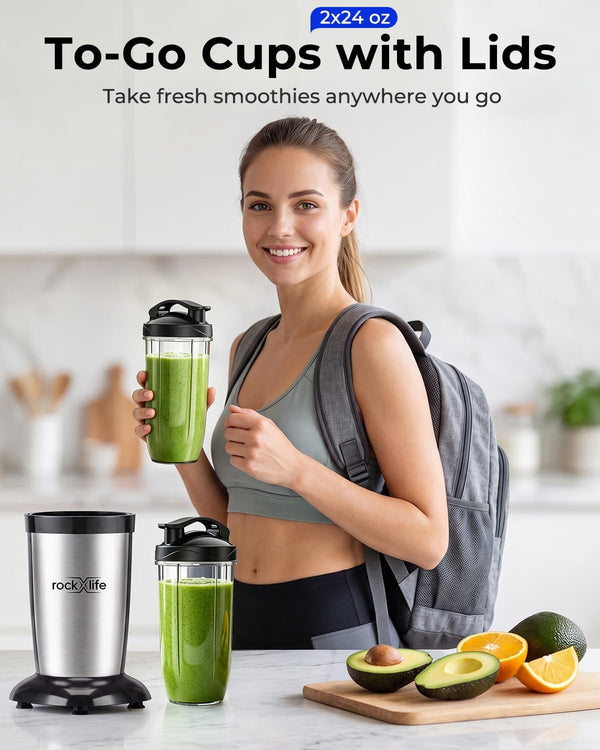 Personal Blender, Silver, 2-In-1 Smoothie Maker & Grinder | for Smoothies, Protein Shakes, Ice Crushing, Coffee Beans, Spices and Nuts; Bpa-Free Dishwasher-Safe Cups2