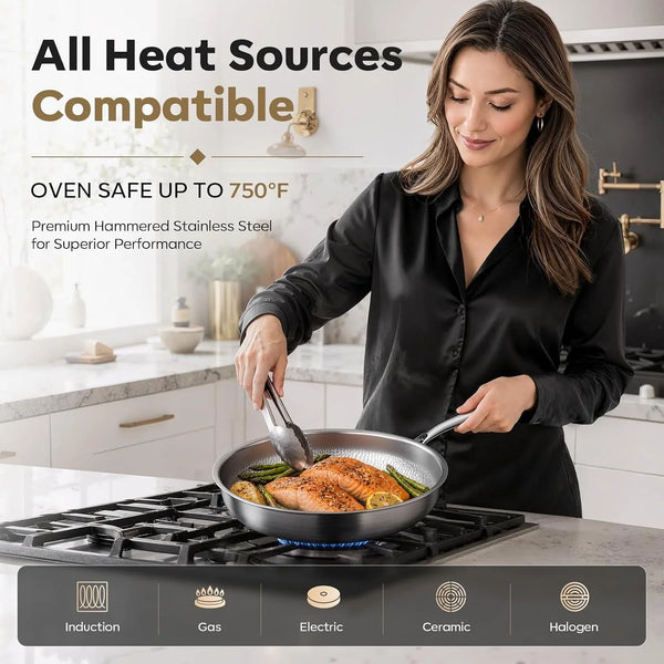 12" Titanium Pans for Cooking with Lid Hammered Chef-Grade Skillet | No Coating & Pfas-Free Healthy Cookware, Durable Non-Toxic Pan, Induction Compatible, Dishwasher & Oven Safe8