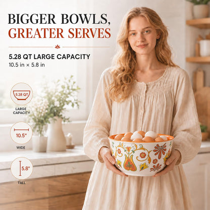 Melamine Mixing Bowl Set with Lids, Salad Bowl Set of 3, Aztec Bloom2