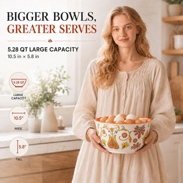 Melamine Mixing Bowl Set with Lids, Salad Bowl Set of 3, Aztec Bloom2