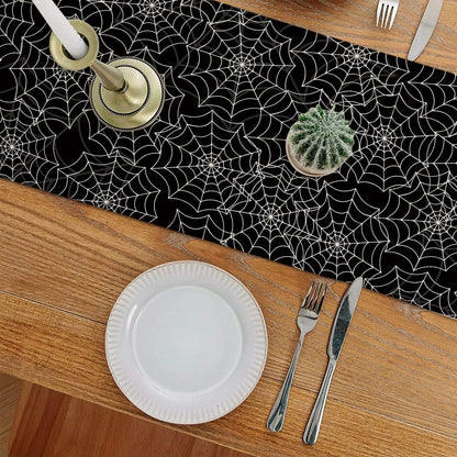 Halloween Table Runner Spider Web Black Linen Table Runners for Seasonal Holidays Indoor Outdoor Kitchen Dining Party Home Decor 13 X 108 Inch3
