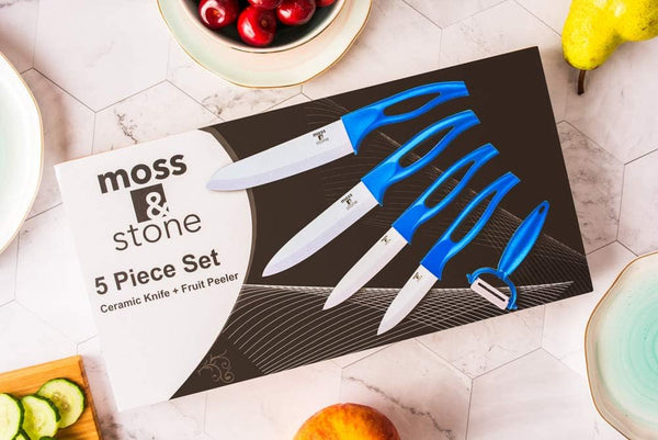 Kitchen Cutlery White Ceramic Knife Set, Ceramic Knife Set and Fruit Peeler, Rust Proof & Stain Resistant, Kitchen Cooking Knife Set 5 Pieces Blue Knives8
