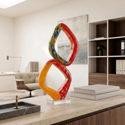 17.7In Tall Abstract Orange Glass Sculpture Large Hand Blown Glass Figurine Handblown Statue for Home Decor Living Room Shelf Mantel Tabletop Display Modern Art Accent Piece7