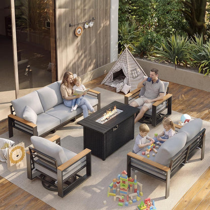 Aluminum Patio Furniture Set with Swivel Chairs & Firepit Table2