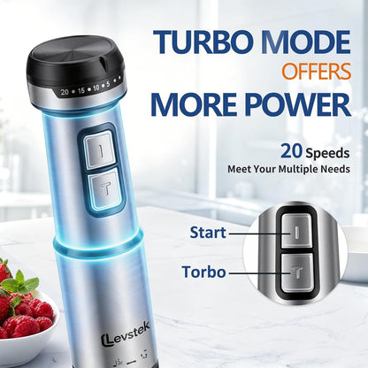Immersion Hand Blender Set, 1200W 20-Speed Stainless Steel Stick Blender with 7 Accessories, 500Ml & 200Ml Chopper Cups, Milk Frother, Egg Beater, for Smoothies, Soups Kitchen Essential6