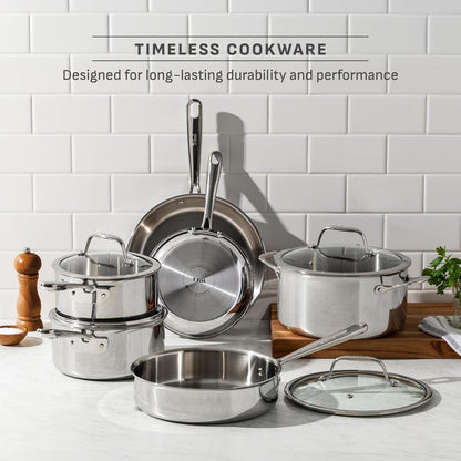 Pro Tri-Ply Stainless Steel 10-Piece Induction Cookware Set | Nsf-Certified, Oven Safe to 500°F, Glass Lids to 350°F, Measuring Marks Inside, All Cooktops Including Induction4