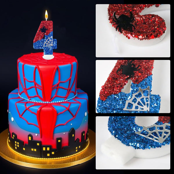 Red and Blue with Silver Spider Web Birthday Candles, Spider Cartoon Theme Happy Candle Cake Decoration Suitable for Boys and Girls Children'S Party Supplies (4)3