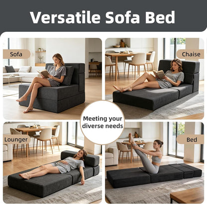 Folding Sofa Bed, Convertible Sleeper Chair with Pillow, Fold Out Chair Bed, High-Density Foam Floor Couch Bed, Foldable Futon Couch Lounge for Living Room (Grey, Single)3