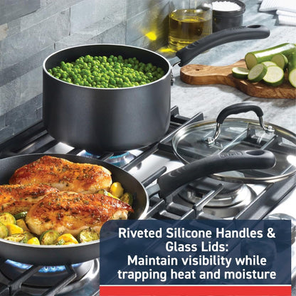Experience Nonstick Cookware Set 12 Piece, Induction, Oven Broiler Safe 350F, Kitchen Cooking Set W/Fry Pans, Saucepan, Stockpot, Kitchen Utensils, Pots and Pans, Dishwasher Safe, Black5