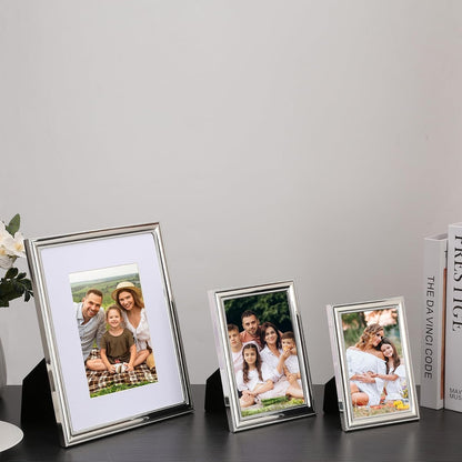 Classy Silver Plated 8X10'' Metal Picture Frame 2 Pack,Classic Beaded Frame 8X10'' Mat 5X7'',Real Glass Front and Velvet Backing,Perfect Gifts and Treasured Memories6