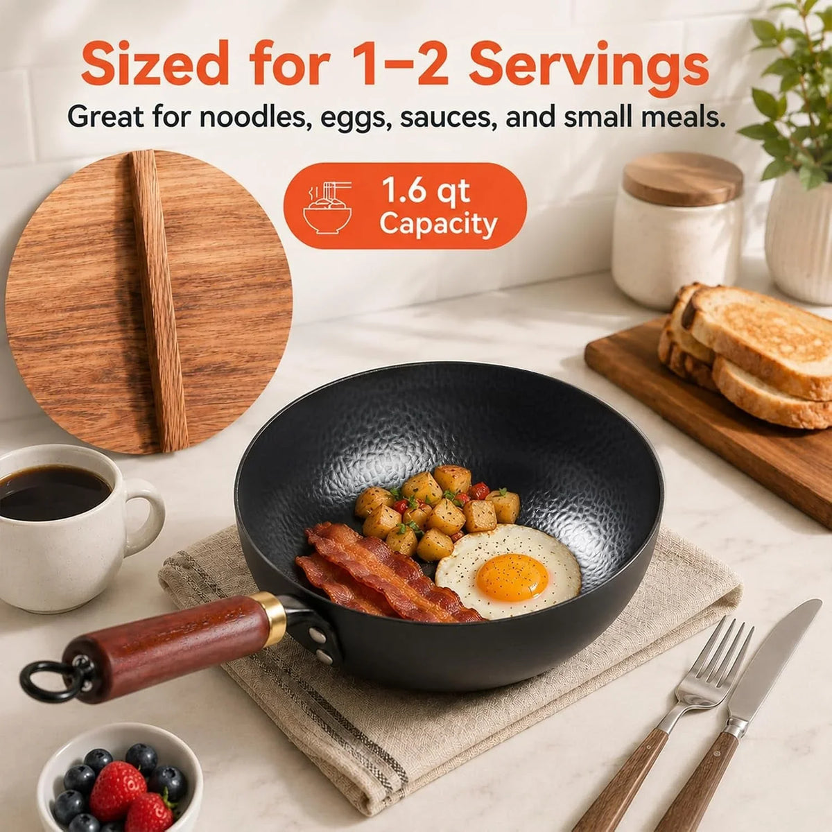 8-inch-carbon-steel-wok-with-lid-flat-bottom-gas-and-induction-hammered-carbon-steel-1-6-qt-capacity-removable-beechwood-handle-uncoated-for-noodles-eggs-sauces-and-1-2-servings