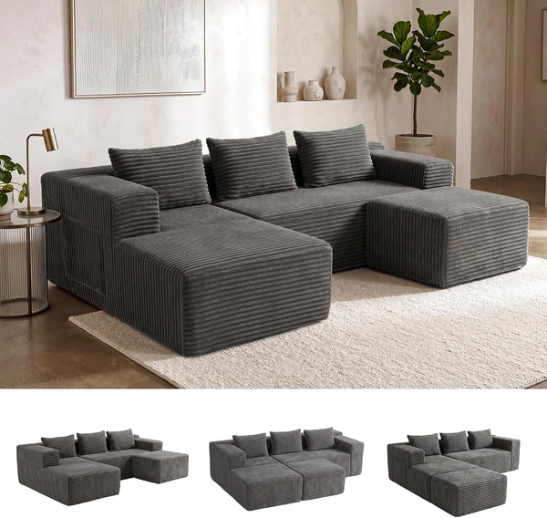 Modular Boneless U-Shaped Couches for Living Room with Side Pockets1