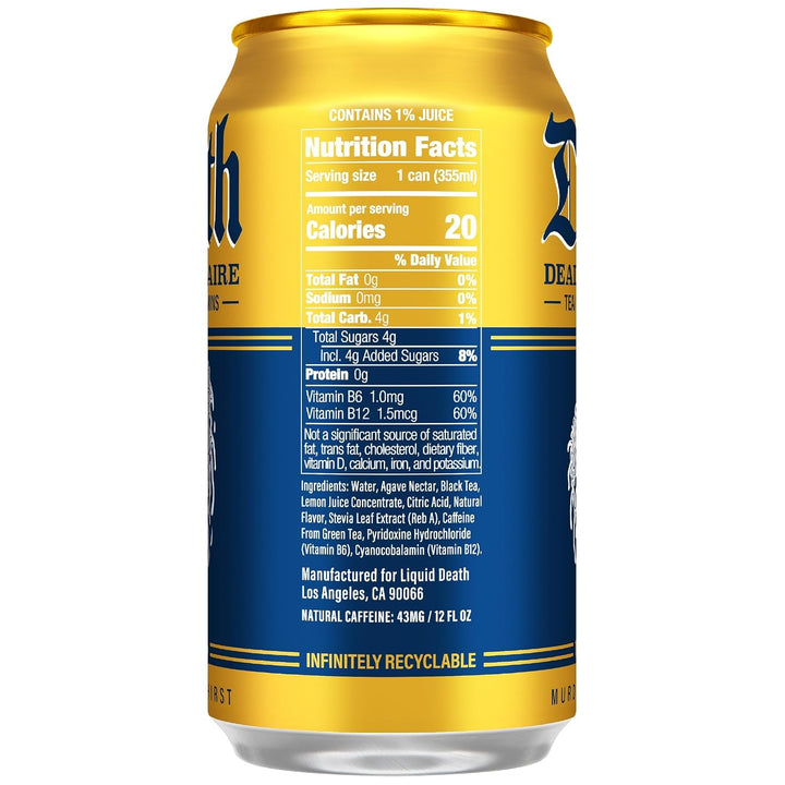 Iced Tea - Dead Billionaire (Black Tea/Lemonade), Less Sugar*, Boost of Caffeine, B Vitamins, No Artificial Sweeteners, 12 Fl Oz (Pack of 12)+2