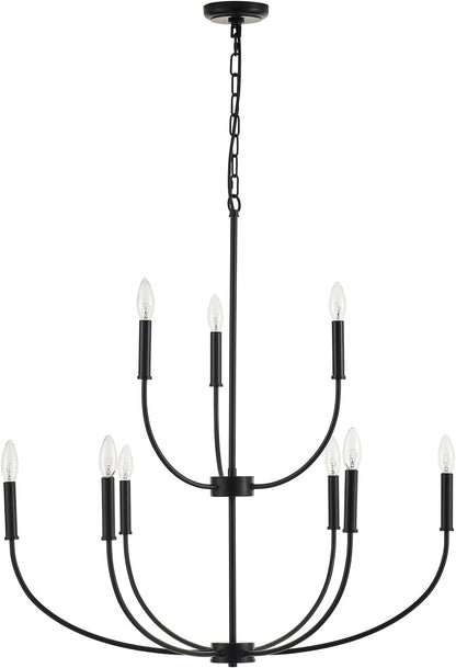 9-Light Black Chandelier for Entryway, Modern Farmhouse Dining Room Light Fixture, Industrial Candle Pendant Light for Foyer Stairway Living Room9