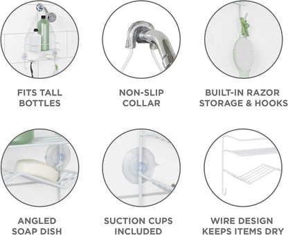 Rust Resistant Hanging Shower Caddy, over the Shower Head Caddy with 1 Wide Shelf and Built in Soap Dish, Steel Bathroom Hanging Organizer, White4