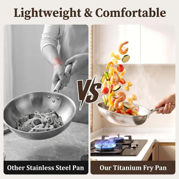 8" Titanium Pans for Cooking,Pure Healthy Titanium Frying Pan | Non-Toxic PFAS/PFOA/PTFE Free Titanium Hammered Cookware with Lid for Even Heating, Induction Compatible Oven & Broiler Safe5