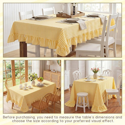 Yellow Striped Ruffled Rectangular Tablecloth 52 X 70 Inches3