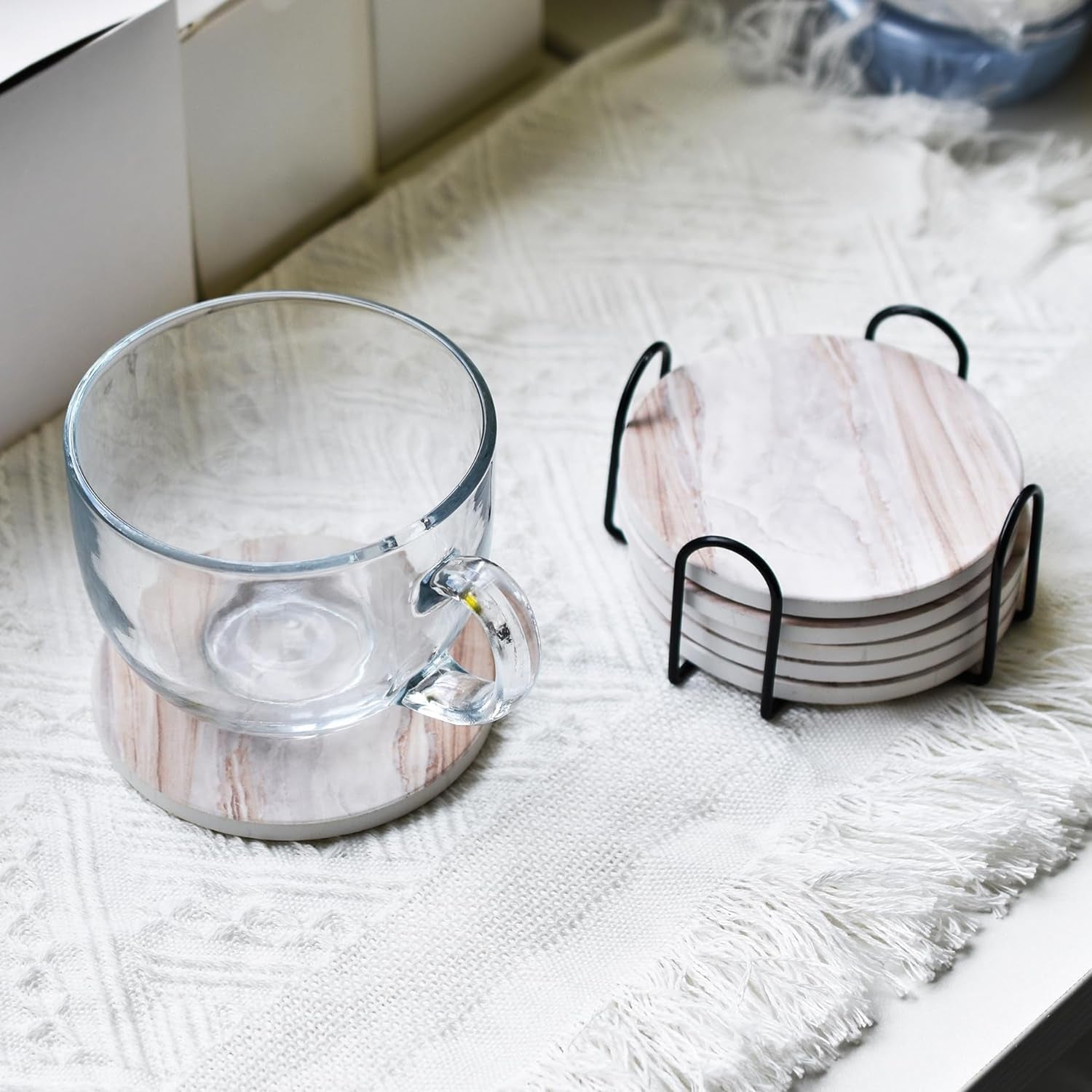 6pcs-absorbent-coasters-set-with-holder-ceramic-drink-coaster-4-in-a1-marble-style-ceramic-drink-coaster-suitable-for-kinds-of-cups-modern-style-coaster-for-coffee-table