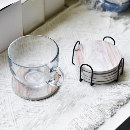 6Pcs Absorbent Coasters Set with Holder,Ceramic Drink Coaster,4 In（A1） | Marble Style Ceramic Drink Coaster,Suitable for Kinds of Cups,Modern Style Coaster for Coffee Table6