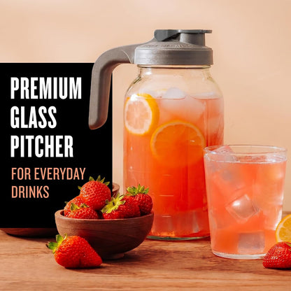 64 Oz Mason Jar Glass Pitcher with Lid - Gray | Heavy-Duty Glass Mason Jar Pitcher - Leak-Proof Lid, Wide Mouth & Easy Pour Spout (64 Oz)8