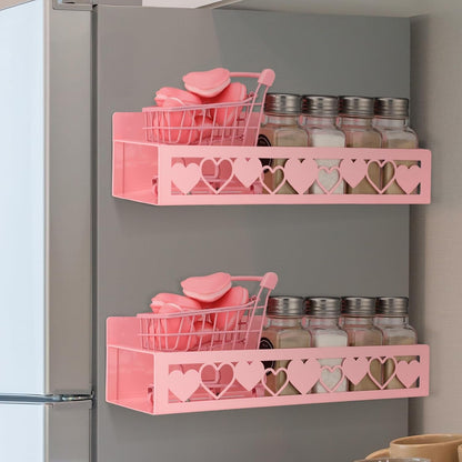 2 Pcs Magnetic Spice Rack for Refrigerator, Pink Heart1