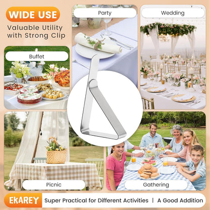 12 PCS Metal Tablecloth Clips Holder Securing Outdoor & Indoor Table Cloth | Windproof & Waterproof & Rustproof Stainless Steel Table Cover Clamps for Party, Picnic Camping, Wedding, Christmas, New Year3