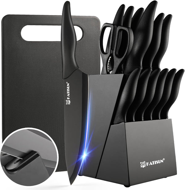 17-Piece Black German Steel Kitchen Knife Block Set1