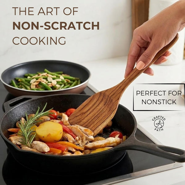 Teak Wooden Utensil Set (9-Piece) – Teak Cooking Utensils for Nonstick Cookware, Teak Wooden Spoons for Cooking & Spatula - Natural Wood Kitchen Utensils by3