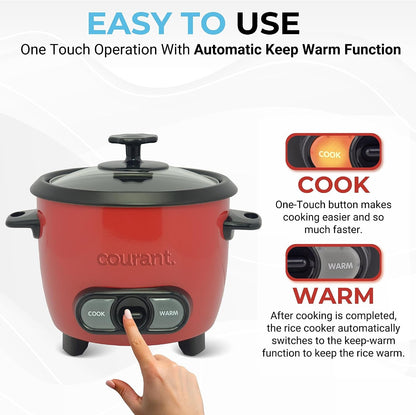 Rice Cooker 8-Cup (Cooked), Removable Non-Stick Bowl, One Touch Rice Cooker, Red3