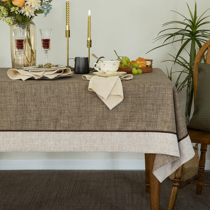 Solid Bordered Retro Tablecloths Classic Textured Table Clothes Linen Style Rustic Washable Tablecloth Rectangle/Oblong Table Cloth Cover,Kitchen Dinning Tabletop Decor,Flax 55X70 Inch9