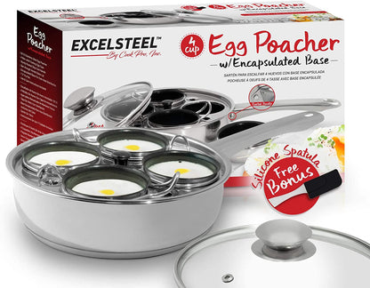 Non Stick Easy Use Rust Resistant Home Kitchen Breakfast Brunch Induction Cooktop Egg Poacher, 4 Cups, 18/10 Stainless Steel1