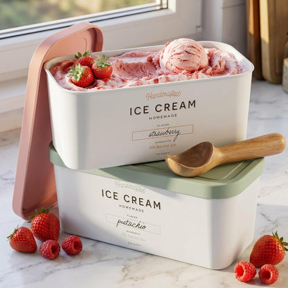 Set of 2 Reusable Ice Cream Tub Containers 2 Quart Each with Lids9