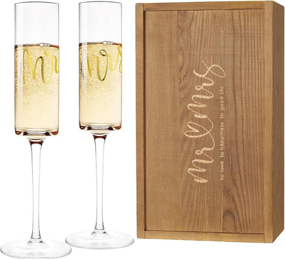BRIDAL Mr and Mrs Champagne Flutes Set of 2, Engagement Gifts for Couple | Bridal Shower Gifts for Bride to Be Women, Wedding Gift for Newlyweds 2026, Bride and Groom Toasting Glasses with Wooden Box1