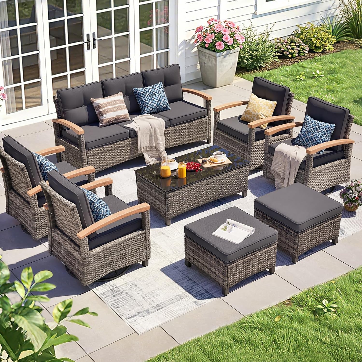 8-pieces-patio-furniture-sets-wicker-patio-conversation-sets-with-4-wood-armrests-swivel-glide-chairs-2-ottoman-3-seat-sofa-and-coffee-table-grey