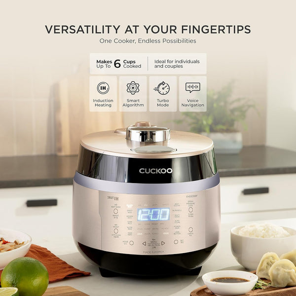 CUCKOO High Pressure Induction Rice Cooker, 6-Cup Cooked, CRP-EHSS0309FG | Small 3-Cup Uncooked Capacity, Nonstick Inner Pot, 17 Cooking Modes, 17-22 Minute Turbo White Rice, Auto Clean, Made in Korea3