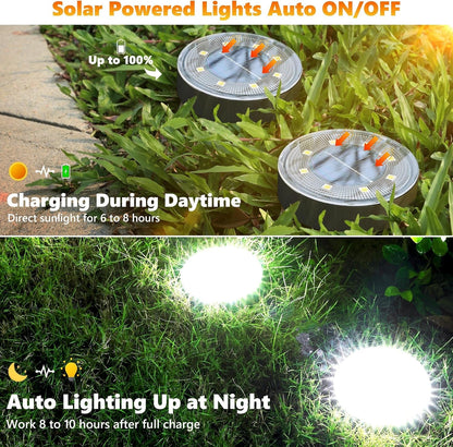 16 Pack 3.4Inch Solar Ground Lights Outdoor Waterproof, White2