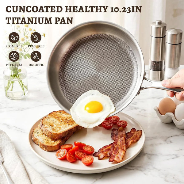 8" Titanium Pans for Cooking,Pure Healthy Titanium Frying Pan | Non-Toxic PFAS/PFOA/PTFE Free Titanium Hammered Cookware with Lid for Even Heating, Induction Compatible Oven & Broiler Safe3