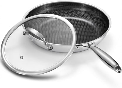 Stainless Steel Non Stick Frying Pan with Lid - PFOA Free | Induction Compatible | Oven & Dishwasher Safe | Stay Cool Handle | Versatile for All Stovetops | Gift1