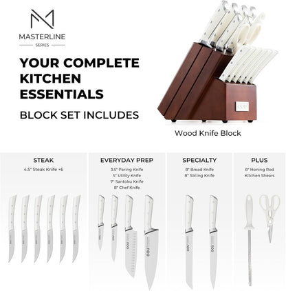 Knife Set, 15 Pcs German High Carbon Stainless Steel Kitchen Knife Set, Knife Sets with Block and Sharpener,Enduring Razor-Sharp FSC Wooden Knives Block Set for Kitchen，Brown5