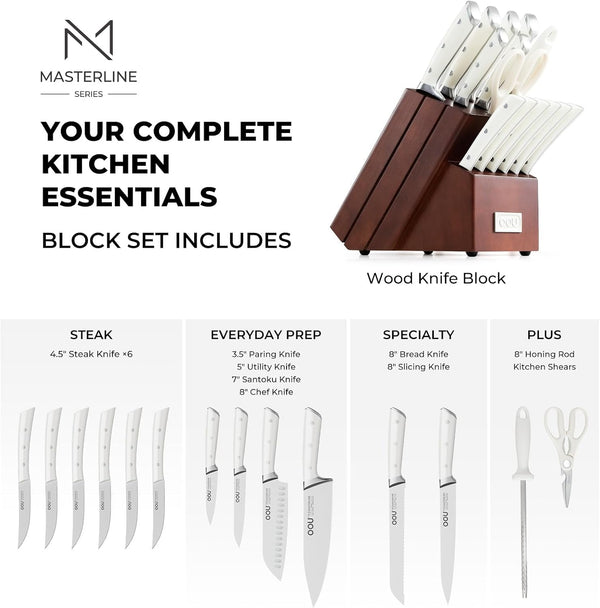 Knife Set, 15 Pcs German High Carbon Stainless Steel Kitchen Knife Set, Knife Sets with Block and Sharpener,Enduring Razor-Sharp FSC Wooden Knives Block Set for Kitchen，Brown5