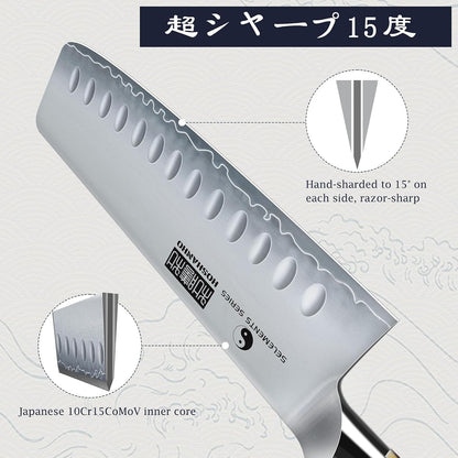 8 Inch Chef Knife & 7 Inch Nakiri Knife, Multipurpose Meat Vegetable Sharp Kitchen Knife with Ergonomic Red Sandal Woodhandle3