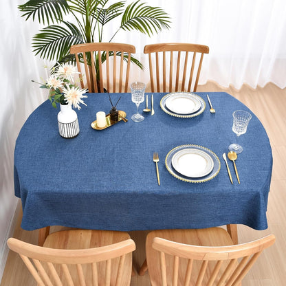 Faux Linen Small Oval Tablecloth 52X70 Inch Navy Blue Table Cloth6