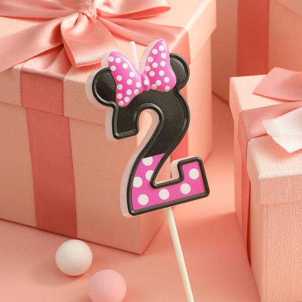 2.76 Inch Cartoon Pink and Black Mouse 2 Number Birthday Candles, Anime Cartoon Number Candles, Cake Number Candles, Party Celebration, Style Candle3